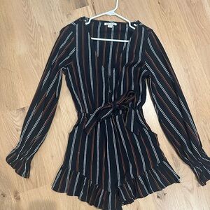 Billabong Black and Multicolor Striped Romper